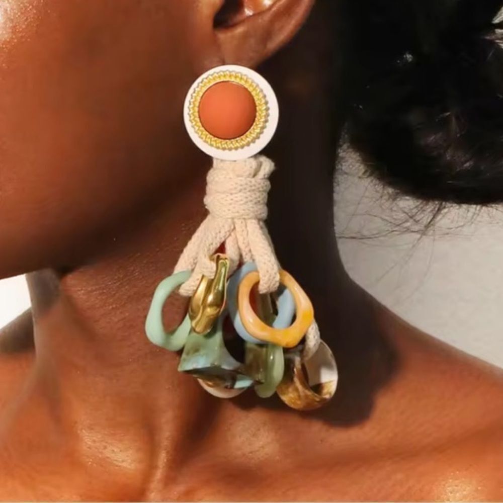 Zara Multicolor Resin Loop Drop Earrings with Ivory Knot